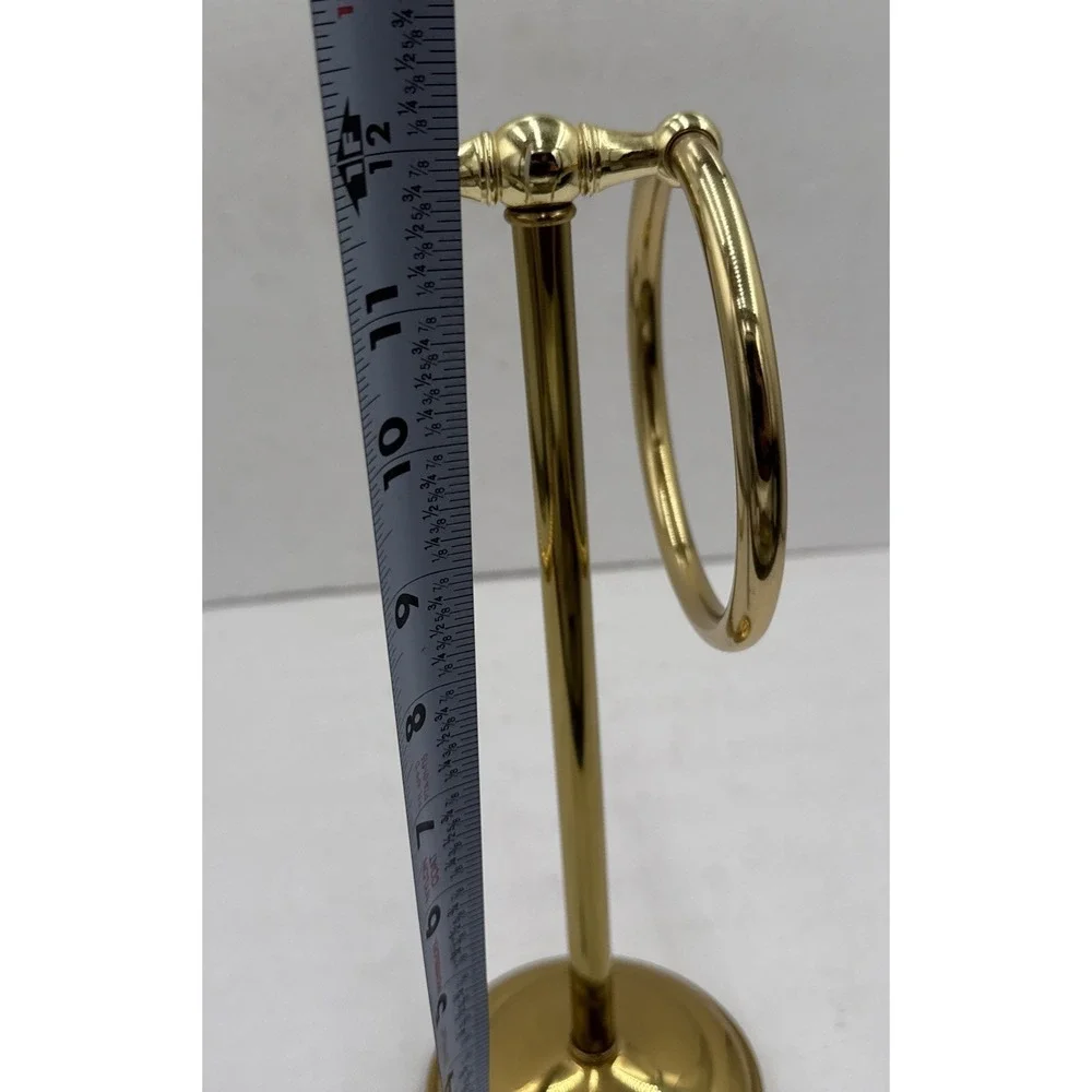 Vintage Brass Standing Double Ring Fingertip Towel Holder Stand Bathroom